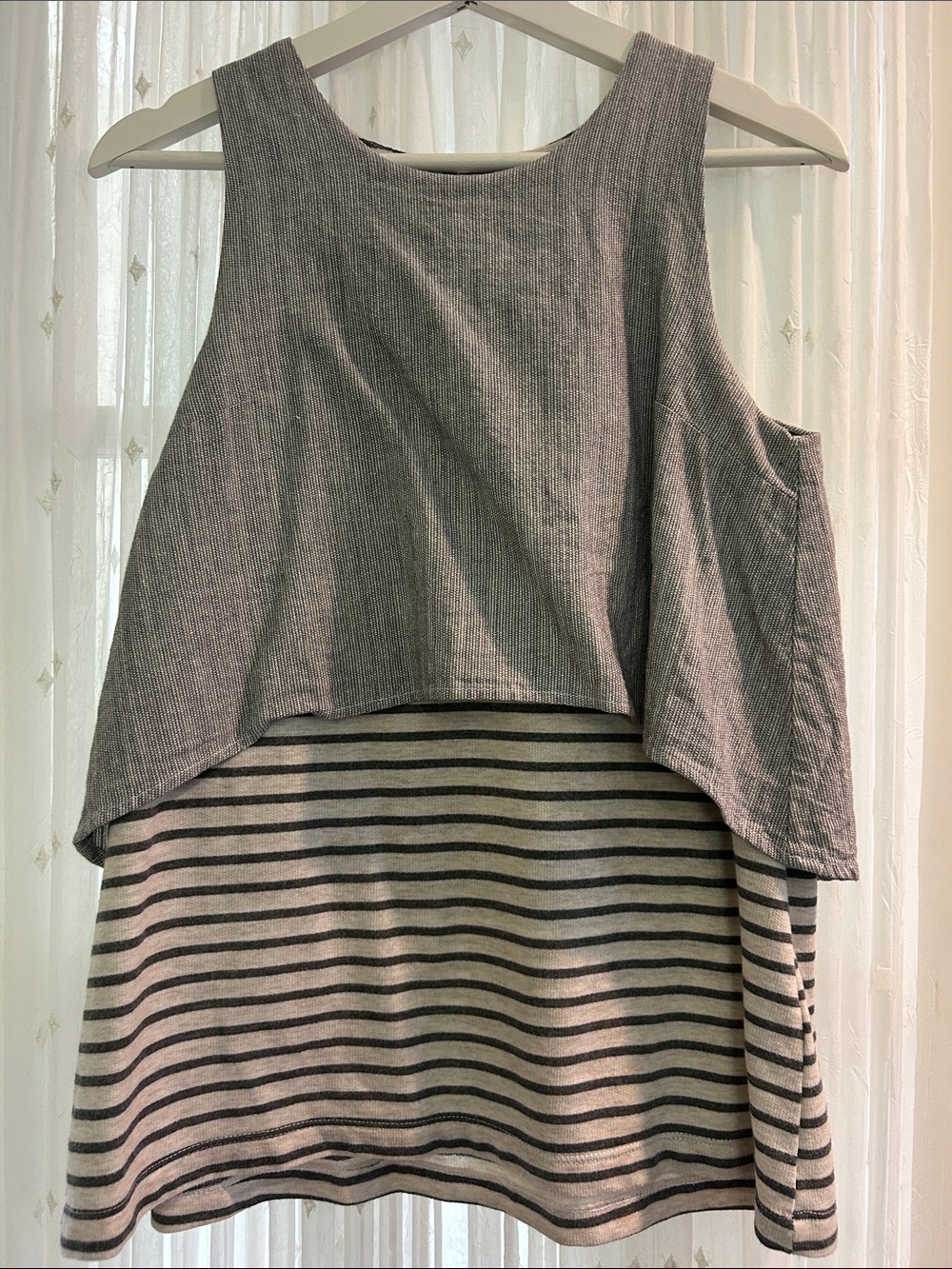 Sunday in Brooklyn (Anthropologie) Beige and Denim Blue Striped Sleeveless Top